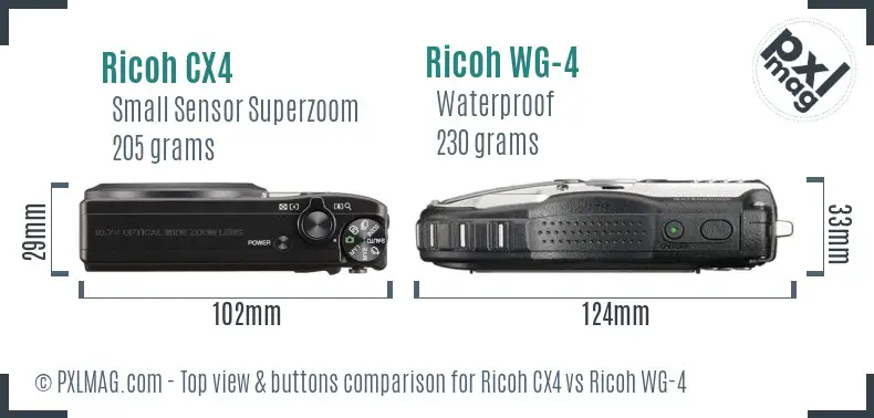 Ricoh CX4 vs Ricoh WG-4 top view buttons comparison