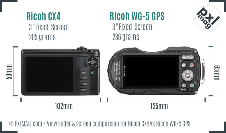 Ricoh CX4 vs Ricoh WG-5 GPS Screen and Viewfinder comparison