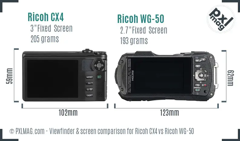 Ricoh CX4 vs Ricoh WG-50 Screen and Viewfinder comparison