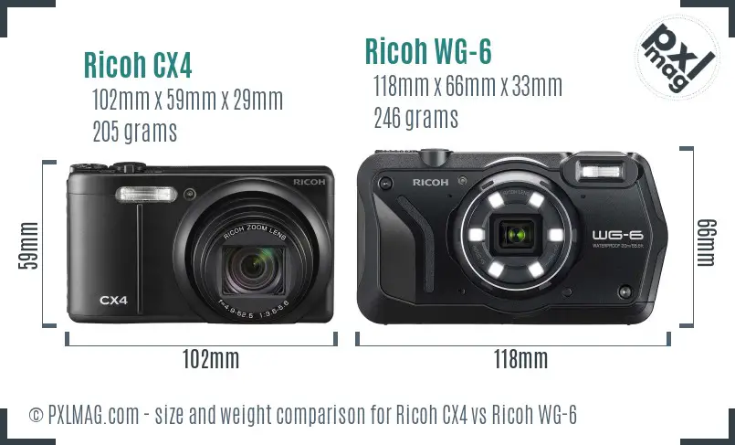 Ricoh CX4 vs Ricoh WG-6 size comparison