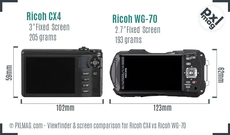 Ricoh CX4 vs Ricoh WG-70 Screen and Viewfinder comparison
