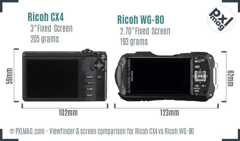 Ricoh CX4 vs Ricoh WG-80 Screen and Viewfinder comparison