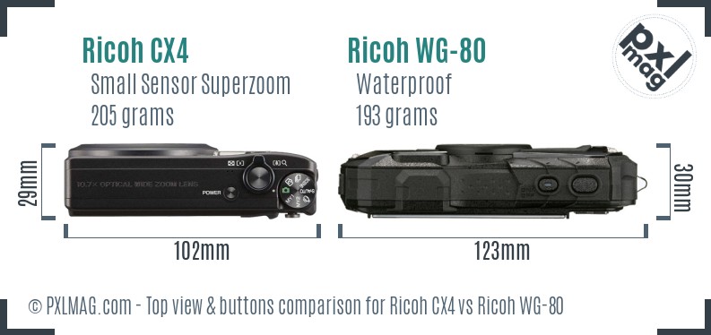 Ricoh CX4 vs Ricoh WG-80 top view buttons comparison