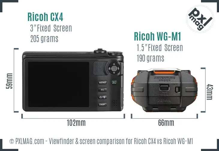 Ricoh CX4 vs Ricoh WG-M1 Screen and Viewfinder comparison