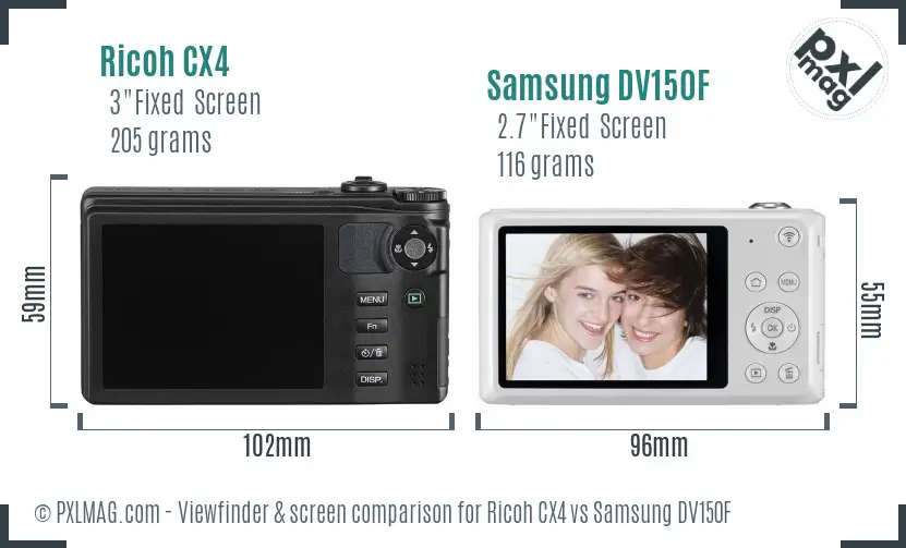 Ricoh CX4 vs Samsung DV150F Screen and Viewfinder comparison