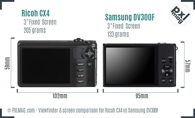 Ricoh CX4 vs Samsung DV300F Screen and Viewfinder comparison