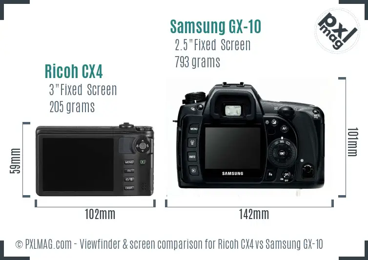 Ricoh CX4 vs Samsung GX-10 Screen and Viewfinder comparison