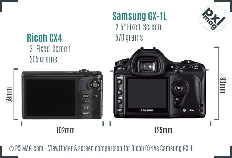 Ricoh CX4 vs Samsung GX-1L Screen and Viewfinder comparison