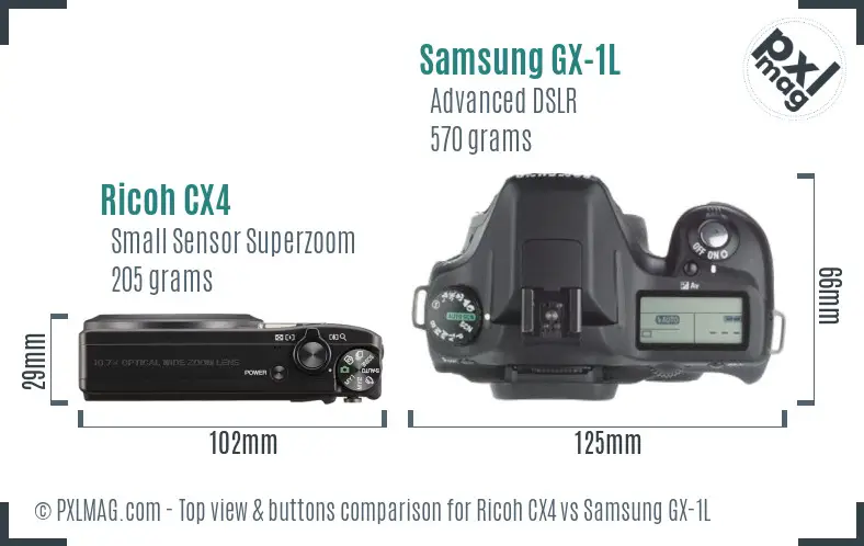 Ricoh CX4 vs Samsung GX-1L top view buttons comparison