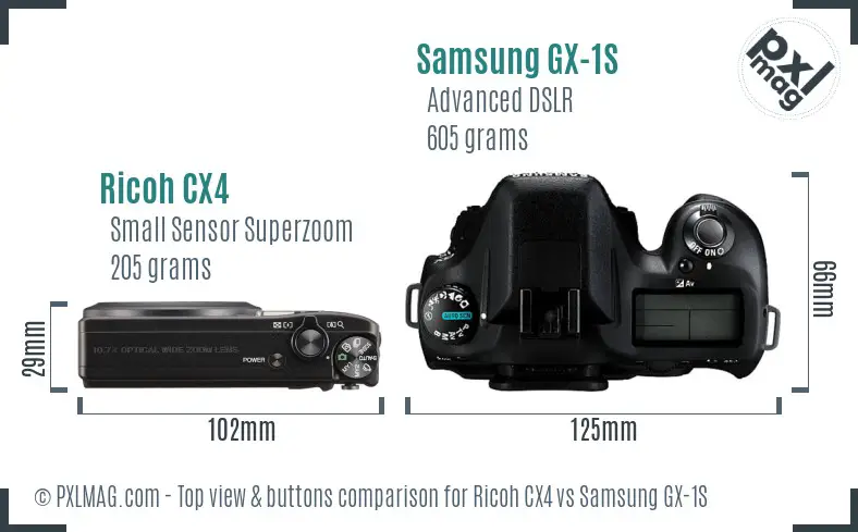 Ricoh CX4 vs Samsung GX-1S top view buttons comparison