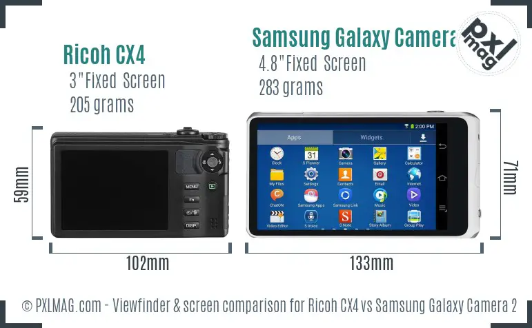 Ricoh CX4 vs Samsung Galaxy Camera 2 Screen and Viewfinder comparison