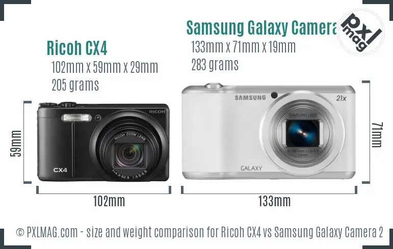 Ricoh CX4 vs Samsung Galaxy Camera 2 size comparison