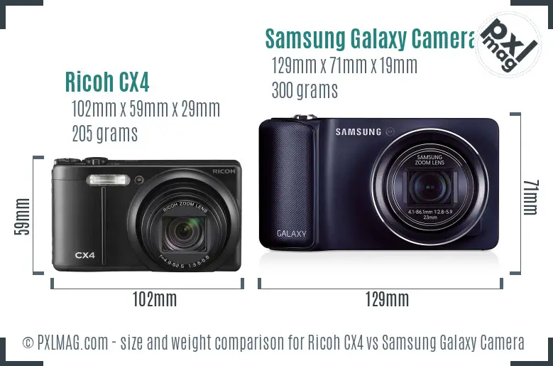 Ricoh CX4 vs Samsung Galaxy Camera size comparison
