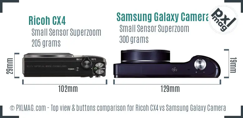 Ricoh CX4 vs Samsung Galaxy Camera top view buttons comparison