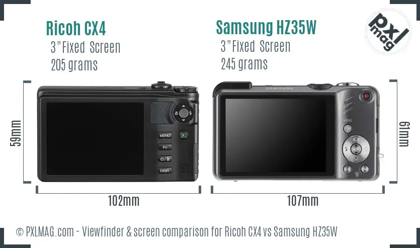 Ricoh CX4 vs Samsung HZ35W Screen and Viewfinder comparison