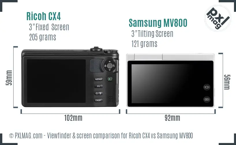 Ricoh CX4 vs Samsung MV800 Screen and Viewfinder comparison