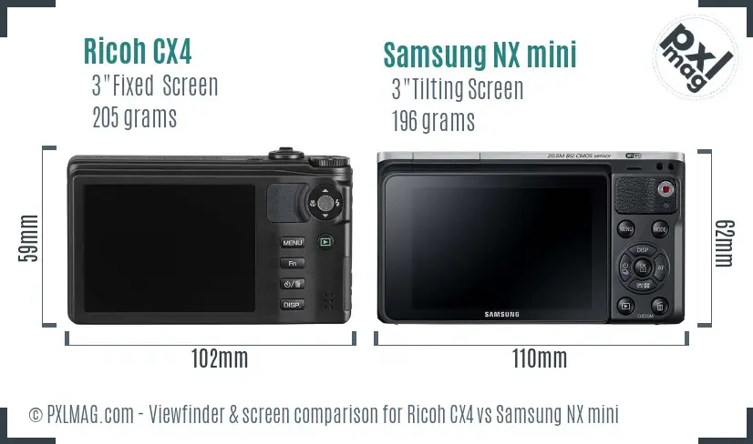 Ricoh CX4 vs Samsung NX mini Screen and Viewfinder comparison