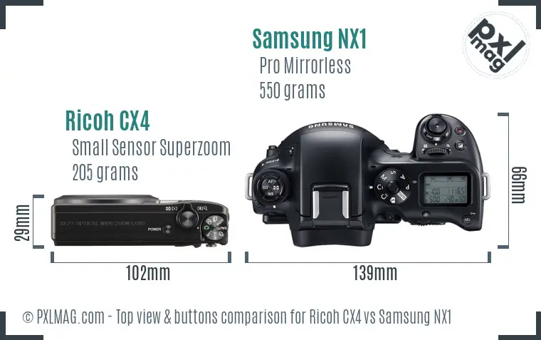 Ricoh CX4 vs Samsung NX1 top view buttons comparison
