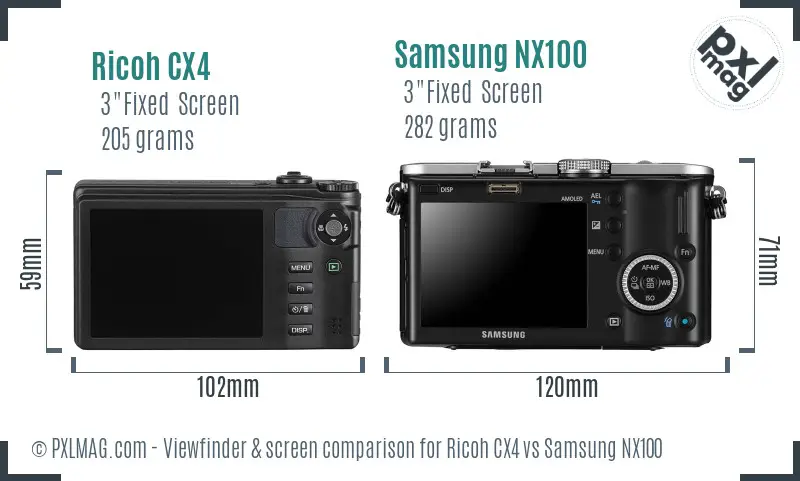Ricoh CX4 vs Samsung NX100 Screen and Viewfinder comparison