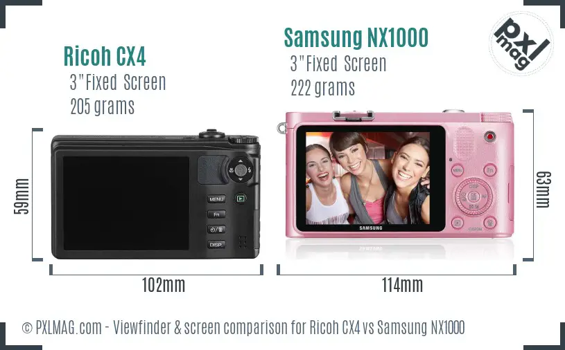 Ricoh CX4 vs Samsung NX1000 Screen and Viewfinder comparison