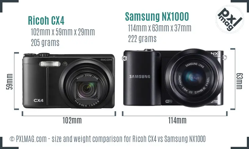 Ricoh CX4 vs Samsung NX1000 size comparison