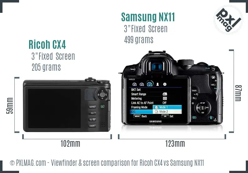 Ricoh CX4 vs Samsung NX11 Screen and Viewfinder comparison