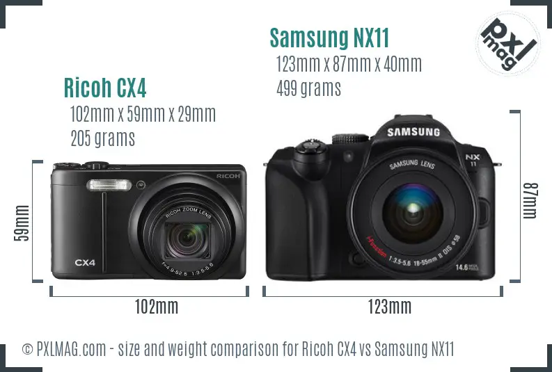 Ricoh CX4 vs Samsung NX11 size comparison