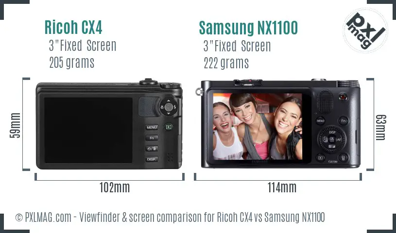 Ricoh CX4 vs Samsung NX1100 Screen and Viewfinder comparison