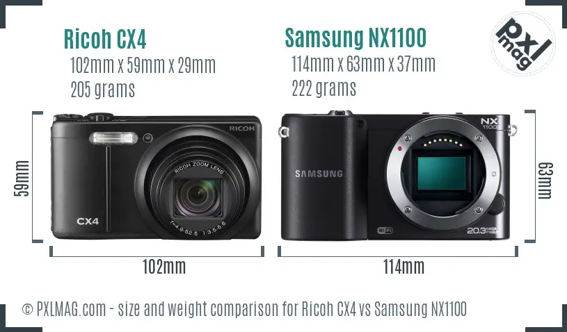 Ricoh CX4 vs Samsung NX1100 size comparison