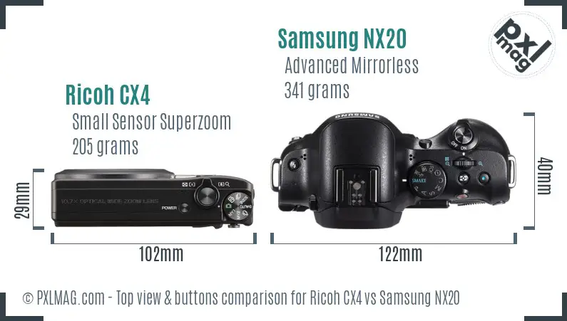 Ricoh CX4 vs Samsung NX20 top view buttons comparison