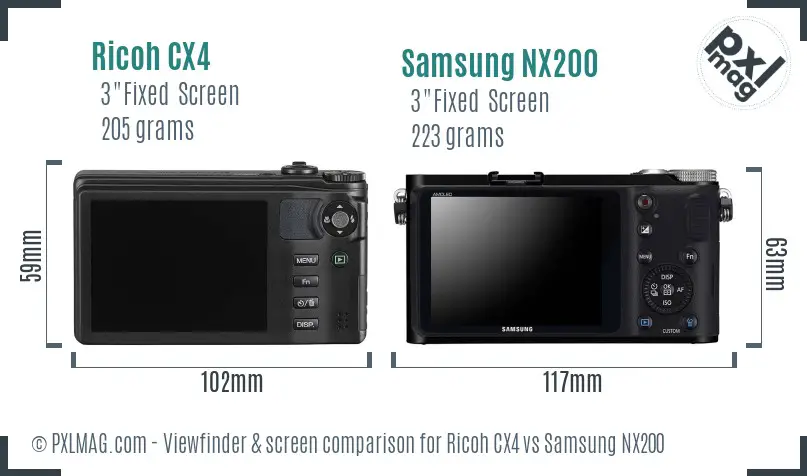 Ricoh CX4 vs Samsung NX200 Screen and Viewfinder comparison