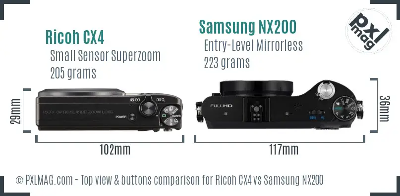 Ricoh CX4 vs Samsung NX200 top view buttons comparison