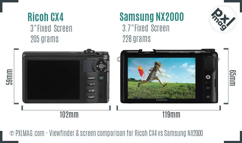 Ricoh CX4 vs Samsung NX2000 Screen and Viewfinder comparison