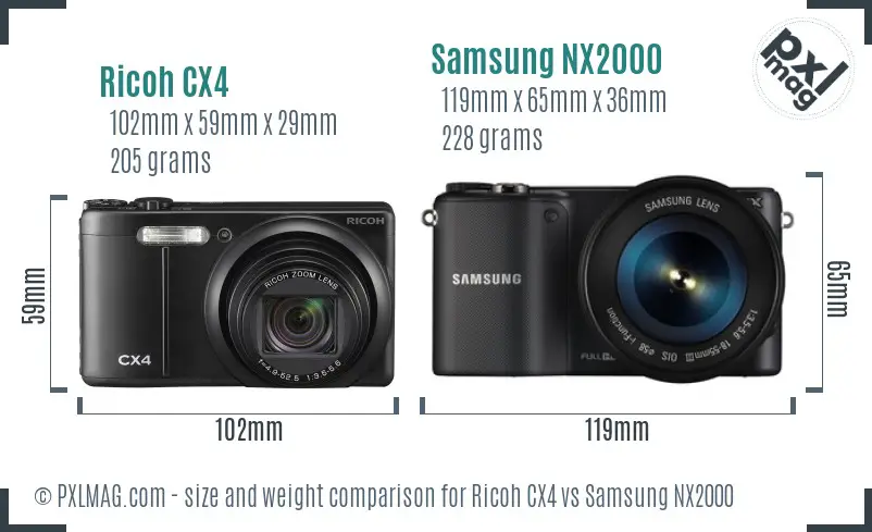 Ricoh CX4 vs Samsung NX2000 size comparison