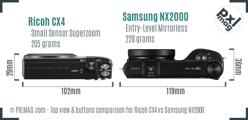 Ricoh CX4 vs Samsung NX2000 top view buttons comparison