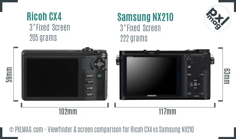 Ricoh CX4 vs Samsung NX210 Screen and Viewfinder comparison