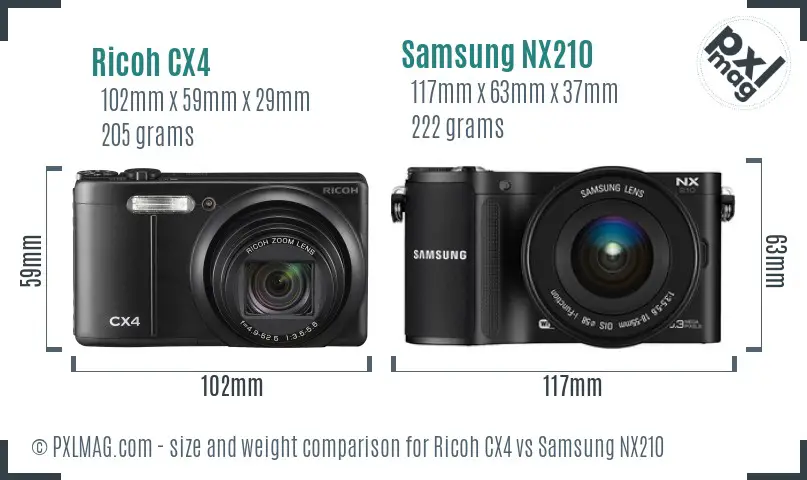 Ricoh CX4 vs Samsung NX210 size comparison