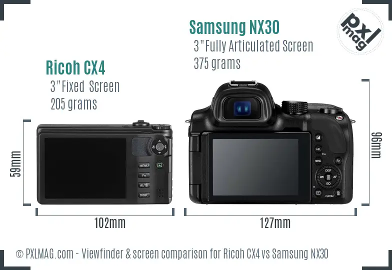 Ricoh CX4 vs Samsung NX30 Screen and Viewfinder comparison