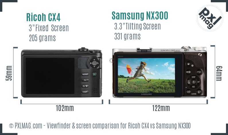 Ricoh CX4 vs Samsung NX300 Screen and Viewfinder comparison