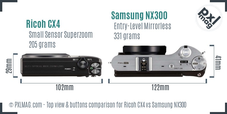 Ricoh CX4 vs Samsung NX300 top view buttons comparison