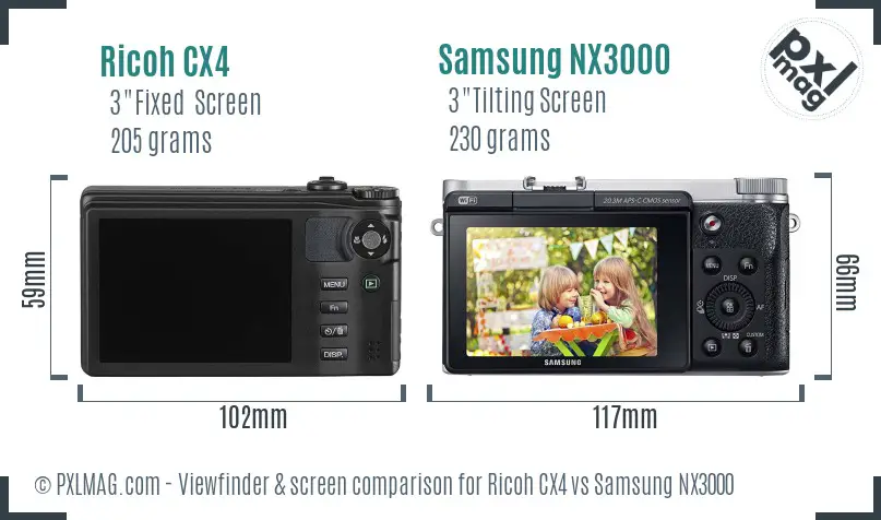 Ricoh CX4 vs Samsung NX3000 Screen and Viewfinder comparison