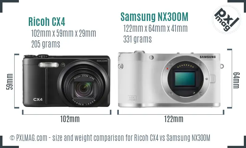 Ricoh CX4 vs Samsung NX300M size comparison