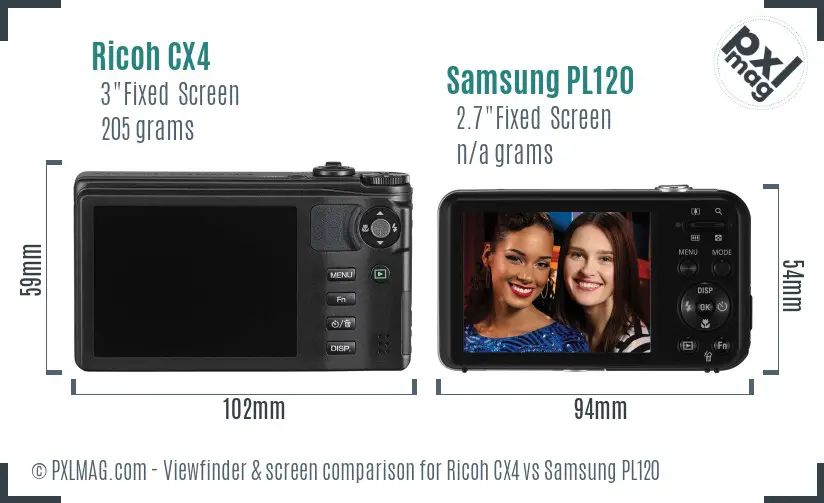 Ricoh CX4 vs Samsung PL120 Screen and Viewfinder comparison