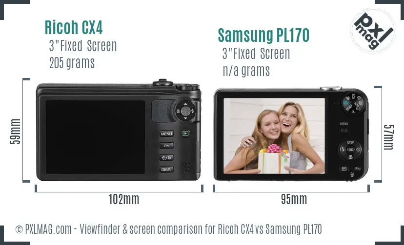 Ricoh CX4 vs Samsung PL170 Screen and Viewfinder comparison