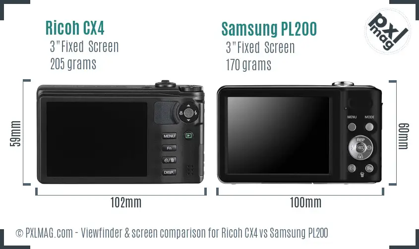 Ricoh CX4 vs Samsung PL200 Screen and Viewfinder comparison