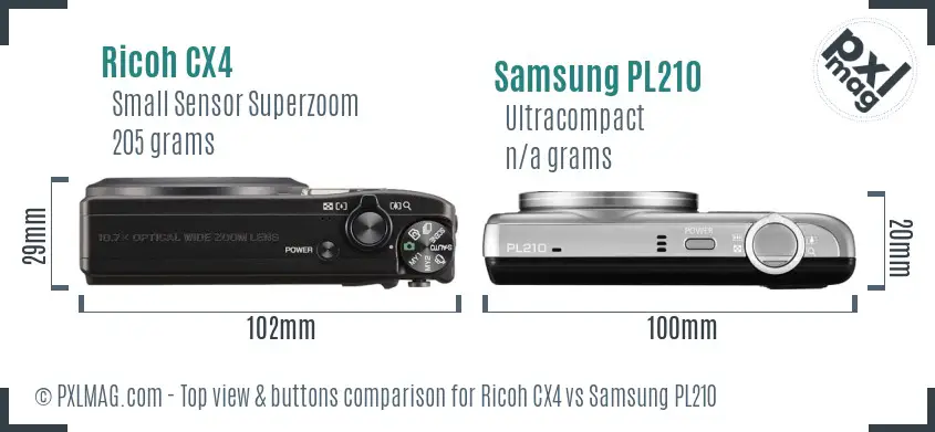 Ricoh CX4 vs Samsung PL210 top view buttons comparison