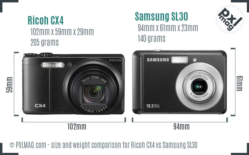 Ricoh CX4 vs Samsung SL30 size comparison