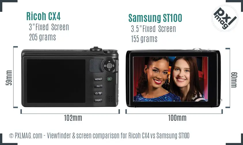 Ricoh CX4 vs Samsung ST100 Screen and Viewfinder comparison