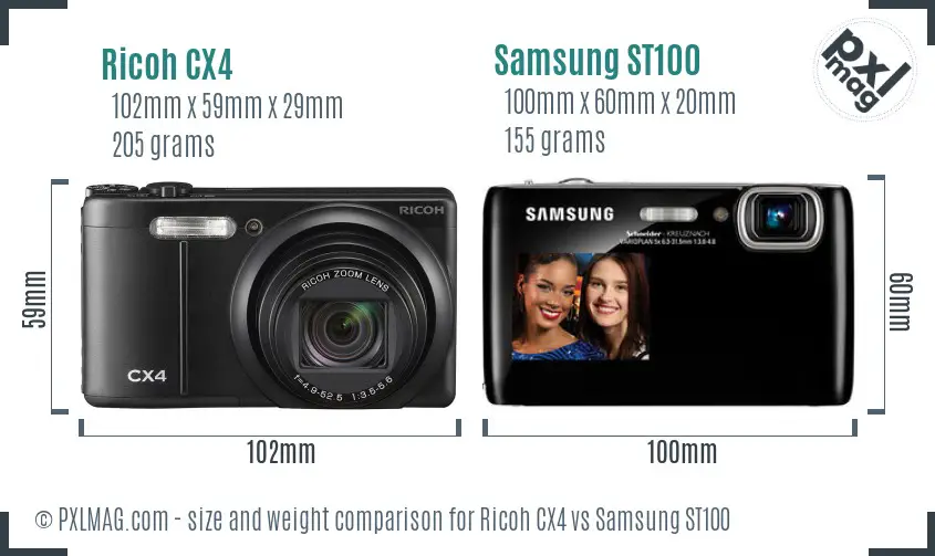 Ricoh CX4 vs Samsung ST100 size comparison