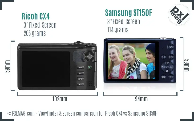 Ricoh CX4 vs Samsung ST150F Screen and Viewfinder comparison